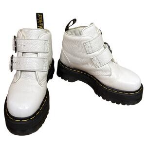 Dr. Martens Devon Heart Leather Platform Ankle Boots Booties White Size 7